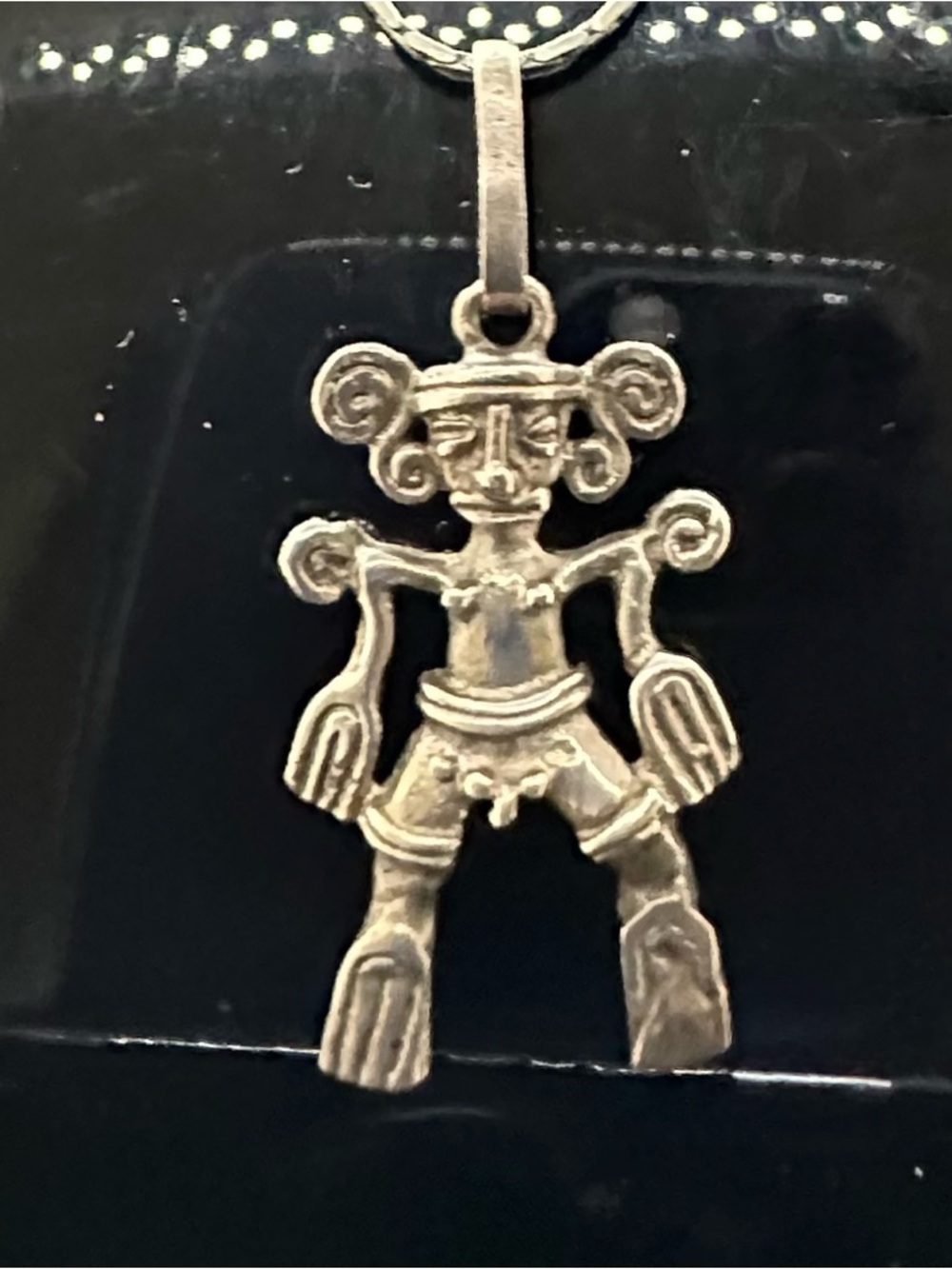 Kachina Southwestern Navajo Pendant Necklace Fertile Man Silver Tone Chain 18 In